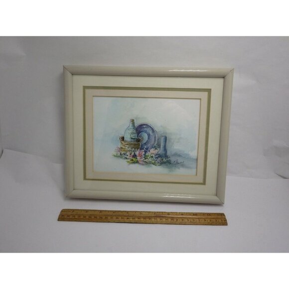 N J Parker Watercolor Print Signed Framed Matted Floral Wine Bucket Pastel - Picture 3 of 6